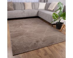 Bruin Tapijt Wasbaar Laagpolig Vloerkleed met Anti Slip Koho Modula Wasbaar op 30° - 160x230cm- Modern - Woonkamer - Salon - Slaapkamer - Eetkamer