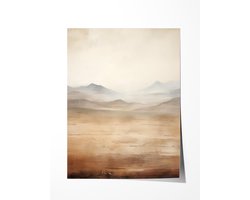 Bruine Berglandschap Schilderij - Poster 70x100 cm sfeervolle wanddecoratie voor woonkamer en slaapkamer - Premium papier - Zonder lijst
