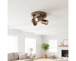 Bruine / cacao kleurige spot Razza | Drielichts | metaal | Ø 21 cm | eetkamer / woonkamer / slaapkamer lamp | modern / stoer design | GU10 fittingen | Richtbaar: kantelbaar en draaibaar