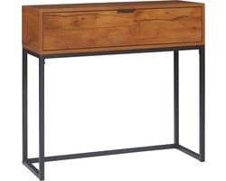 Bruine Consoletafel 80 x 30 x 76 cm, Haltafel, Bijzettafel, Sideboard, Smalle Tafel met 1 Lade, Wandtafel, Sidetable, Opberggkast, Industri毛le Stijl, Houtlook met Zwart Onderstel, voor Hal, Woonkamer en Slaapkamer