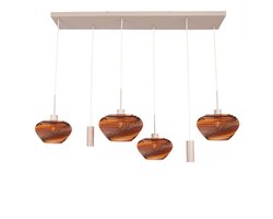 Bruine eettafellamp Think Paper | Cartone 6 lichts | zand / beige / creme | metaal | 130 x 25 cm | 2 x 24 en 29 cm kap karton / 2 x koker GU10 Ø 5,5 cm | woonkamer / eettafellamp / kookeiland | modern design | landelijk