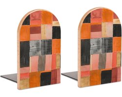 Bruine en grijze vierkanten houten boekensteunen antislip boekensteunen met metalen basissen desktop boekenstandaard houders decoratieve boekenstoppers houten boekuiteinden voor kantoorbestanden