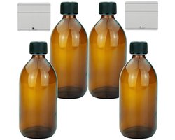 Bruine glazen flessen 500 ml - set van 4 - met schroefdop - glas