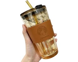 Bruine Glazen Smoothie Beker Met Deksel