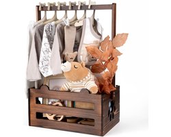 Bruine houten babyshower kist met handgreep, opbergkist voor baby spullen, baby cadeau basket voor pasgeboren jongens en meisjes, zwangerschapscadeau voor nieuwe ouders