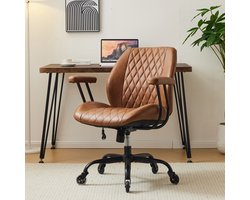 Bruine Leren Bureaustoel Met Verstelbare Armleuningen En Wielen Ergonomische Zitstoel Met Stevige Rugsteun Voor Thuis En Kantoor