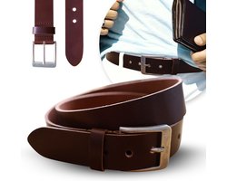 Bruine Leren Riem Heren – Riemmaat 105 - Totale riemlengte 120 CM - Echt Leer - Lederen Riemen Rood Bruin – Broekriem voor Jeans – 4cm Breed – Nikkelvrij – Kado Cadeau Mannen