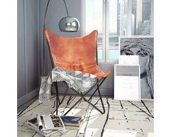 Bruine Leren Vlinderstoel – Accentstoel – Fauteuil – Armstoel – Leunstoel – Echt Leer – Comfortabele Zitting – Stijlvolle Woonkamerstoel