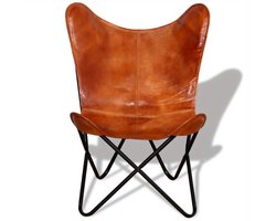 Bruine Leren Vlinderstoel – Accentstoel – Fauteuil – Armstoel – Leunstoel – Echt Leer – Comfortabele Zitting – Stijlvolle Woonkamerstoel