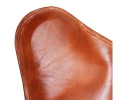 Bruine Leren Vlinderstoel – Accentstoel – Fauteuil – Armstoel – Leunstoel – Echt Leer – Comfortabele Zitting – Stijlvolle Woonkamerstoel