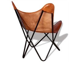 Bruine Leren Vlinderstoel – Accentstoel – Fauteuil – Armstoel – Leunstoel – Echt Leer – Comfortabele Zitting – Stijlvolle Woonkamerstoel