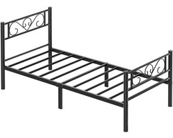 Bruinsma INEX Bed - Eenpersoonsbedden - Eenpersoonsbed 90x200 - Metalen Bed Met Hoog Hoofdbord - Stalen Bedombouw - Belastbaar Tot 230 KG - 90Bx200L CM - Zwart
