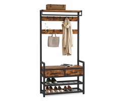 Bruinsma INEX Kapstok - Kapstok Staand - Kapstok Met Schoenenrek - Garderobekast Met 10 Haken, 2 Lades En Schoenenrek - Scheidbaar Halmeubel - 80,4Lx30Bx181,6H CM - Hout - Zwart