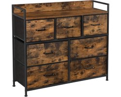 Bruinsma INEX Kast - Ladekast - Dressoir - Dressoir Met 7 Lades - Industriële Ladekast - 98Lx28,5Bx85H CM - Zwart/Bruin