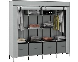 Bruinsma INEX Kledingkast - Stoffen Kledingkast - Garderobekast - Kledingkasten Slaapkamer - 10 Opbergvakken En 4 Stoffen Lades – Opvouwbare Garderobekast – 166Lx42,5Bx169,5H CM – Grijs