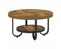 Bruinsma INEX Salontafel - Bijzettafels - Bijzettafel - Ronde Salontafel - Industrieel Design - Hout & Staal - 79 CM - Bruin - Zwart