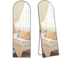 Bruinsma INEX Spiegel - Spiegel Staand - Boogspiegel Zwart - Passpiegel - Gehard Glas - Aluminium Frame - 50L×40B×160H CM - Zwart