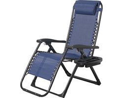 Brulo - ligstoel tuin - ligstoelen - strandstoel opvouwbaar - tuinstoel - incl tafel en hoofdkussen – navy