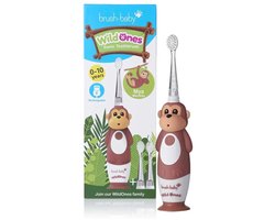 Brush-Baby® | Electrische Oplaadbare Kindertandenborstel | WildOnes | Mya de Aap | 0 - 10 jaar | 3 opzetborstels | 2 poetsstanden | Timer & Pulse | Disco licht | Zuignapvoet |