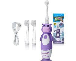 Brush-Baby® | Elektrische Oplaadbare Kindertandenborstel Wildones | Holly het Nijlpaard | 0-10 Jaar | 3 opzetborstels | 2 poetsstanden Timer&Pulse | Disco licht | Zuignapvoet