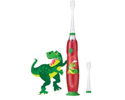 Brush-Baby | KidzSonic | Electrische Tandenborstel (vanaf 3 jaar) | Disco licht | Timer & Pulse | Dino | Rood | Incl. 2 opzetborstels en batterij