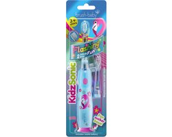 Brush-Baby | KidzSonic | Electrische Tandenborstel (vanaf 3 jaar) | Disco licht | Timer & Pulse | Flamingo | Lichtblauw | Incl. 2 opzetborstels en batterij
