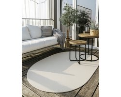 Brussels Uni Buitenkleed – Ovaal - Effen Indoor & Outdoor Vloerkleed – Tuinkleed, Balkonkleed – Creme Wit- 160x230 CM Ovaal