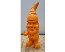 Brutale Tuinkabouter - Middelvinger - 40 cm Hoog - Oranje Hoogglans - kabouter - polyresin- Decoratie - Woon tuin accessoires - Beeld