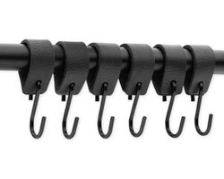 Brute Strength - Leren S-haak hangers - Antraciet - 12 stuks - 12,5 x 2,5 cm – Zwart zilver – Leer - handdoekhaakjes - Ophanghaken – kapstokhaak