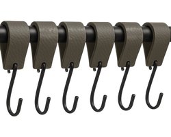 Brute Strength - Leren S-haak hangers - Grijs - 6 stuks - 12,5 x 2,5 cm – Zwart zilver – Leer - handdoekhaakjes - Ophanghaken – kapstokhaak