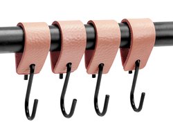 Brute Strength - Leren S-haak hangers - Roze - 4 stuks - 12,5 x 2,5 cm – Zwart zilver – Leer - handdoekhaakjes - Ophanghaken – kapstokhaak