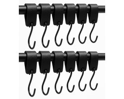 Brute Strength - Leren S-haak hangers - Zwart - 12 stuks - 12,5 x 2,5 cm – Zwart zilver – Leer - handdoekhaakjes - Ophanghaken – kapstokhaak