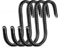 Brute Strength - Leren S-haken - Zwart - 4 stuks - Kledinghaak – Leer - kapstokhaak - Ophanghaken – handdoekhaakjes