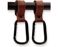 Brute Strength – Multifunctionele klittenband haak - Cognac - 2 stuks - Tassenhaak - Stroller straps – Buggy haak - Tassenhanger - Kinderwagen Tashaak – Buggy accessoires - Karabijnhaak - Golf handdoek haak - Musketonhaak
