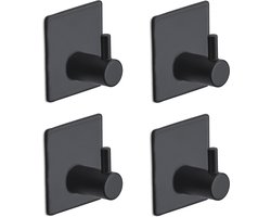 Brute Strength - RVS Handdoekhaak 1 haak - Set van 4 Stuks - Haakjes zelfklevend - Zwart Vierkant - Zonder boren - Handdoekhaakjes - Haakjes keuken - Theedoek haakje - Badkamer Handdoek Haakjes