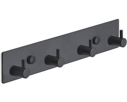 Brute Strength - RVS Kapstok - 4 haken - 25 cm - Mat Zwart - Wandkapstok - Kapstok hangend industrieel - Handdoekrek