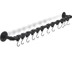 Brute Strength - Steigerbuis Kapstok – Wandkapstok – Kapstokhaak – Handdoekhaak – incl. 12 leren bandjes met S-haken - 105 cm – zwart – hangend – industrieel