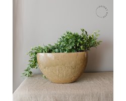 Brynxz Pot Aardewerk Planter ovaal 34X15X22cm – Planter Oval Basic Khaki Olive - Rustieke Bloempot voor Binnen - Ovale plantenbak Pot voor vensterbank