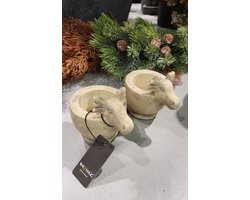 Brynxz - Waxinelichthouder - Set 2 stuks - Rendier - Kerst - Majestic Beige - 11x8cm