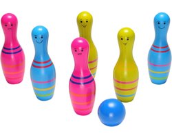 BS Toys Skittles Bowling Kegelspel - Bowlingset kinderen - bowlingset speelgoed - Actiespel - Houten speelgoed - Kinder Speelgoed 4 Jaar - Buiten speelgoed - Buitenspel - Buiten Spellen - Tuin Speelgoed - Rood & Wit - 6 Kegels