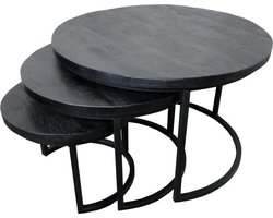 b'Salontafels Rond - set van 3 - Black Coins Large - 3 cm dik blad'