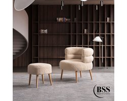 BSS Barel - Fauteuil & Poef Set - Scandinavisch Design - Beige - Hout