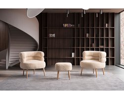 BSS Barel - Fauteuils - Moderne Zitset - 2 Fauteuils - 1 Scandinavisch Design Poef - Luxe Loveseats - Armchairs voor Woonkamer - Armchairs voor Balkon