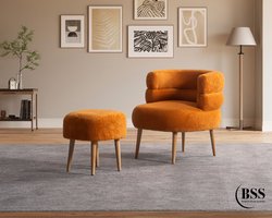 BSS Barel - Fauteuils - Moderne Zitset - Fauteuil - Scandinavisch Design Poef - Luxe Loveseats - Armchairs voor Woonkamer of Balkon - Oranje
