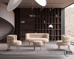 BSS Barel - Moderne Zitset - Fauteuils - Armchair - 2 Fauteuils - Tweezitsbank - 1 Scandinavisch Design Poef - Luxe Loveseats - Armchairs voor Woonkamer of Balkon