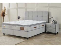 BSS Bedding Begonya - Complete Boxspring - Boxspring 160x200 - Boxspring met Opbergruimte - Inclusief Dekbed - Bedden - 1 x Matras met Topper - 2 x Bedbox - 1 x Hoofdbord - Vlekbestendige & Gemakkelijk te Reinigen Stof