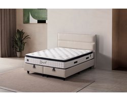 BSS Bedding Excelente - Bed Boxspring Set - Complete Boxspring - 180x200 - Slaapkamerbed - 1 x Matras met Topper - 2 x Bedbox - 1 x Hoofdbord