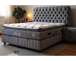 BSS Bedding Fluffy - Boxspring - Boxspring met Opbergruimte - Inclusief Dekbed - 180x200 - Grijs