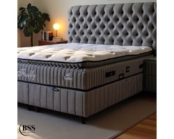 BSS Bedding Fluffy - Boxspring - Complete Boxspring - 140x200 - Boxspring met Opbergruimte - Bed Boxspring Set - Bed Set met Matras - Slaapkamerbed - 1 x Matras met Topper - 2 x Bedbox - 1 x Hoofdbord - Grijs