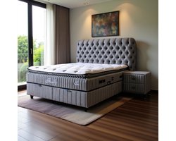 BSS Bedding Fluffy - Complete Boxspring - Boxspring - 180x200 - Kingsize Bed - Boxspring met Opbergruimte - Bedden - Slaapkamerbed - 1 x Matras met Topper - 2 x Bedbox - 1 x Hoofdbord - Grijs